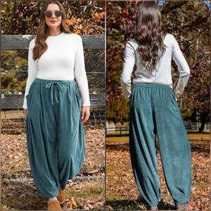 🩵⏭️NWT Teal Ribbed Velvet Corduroy Harem Pants Medium